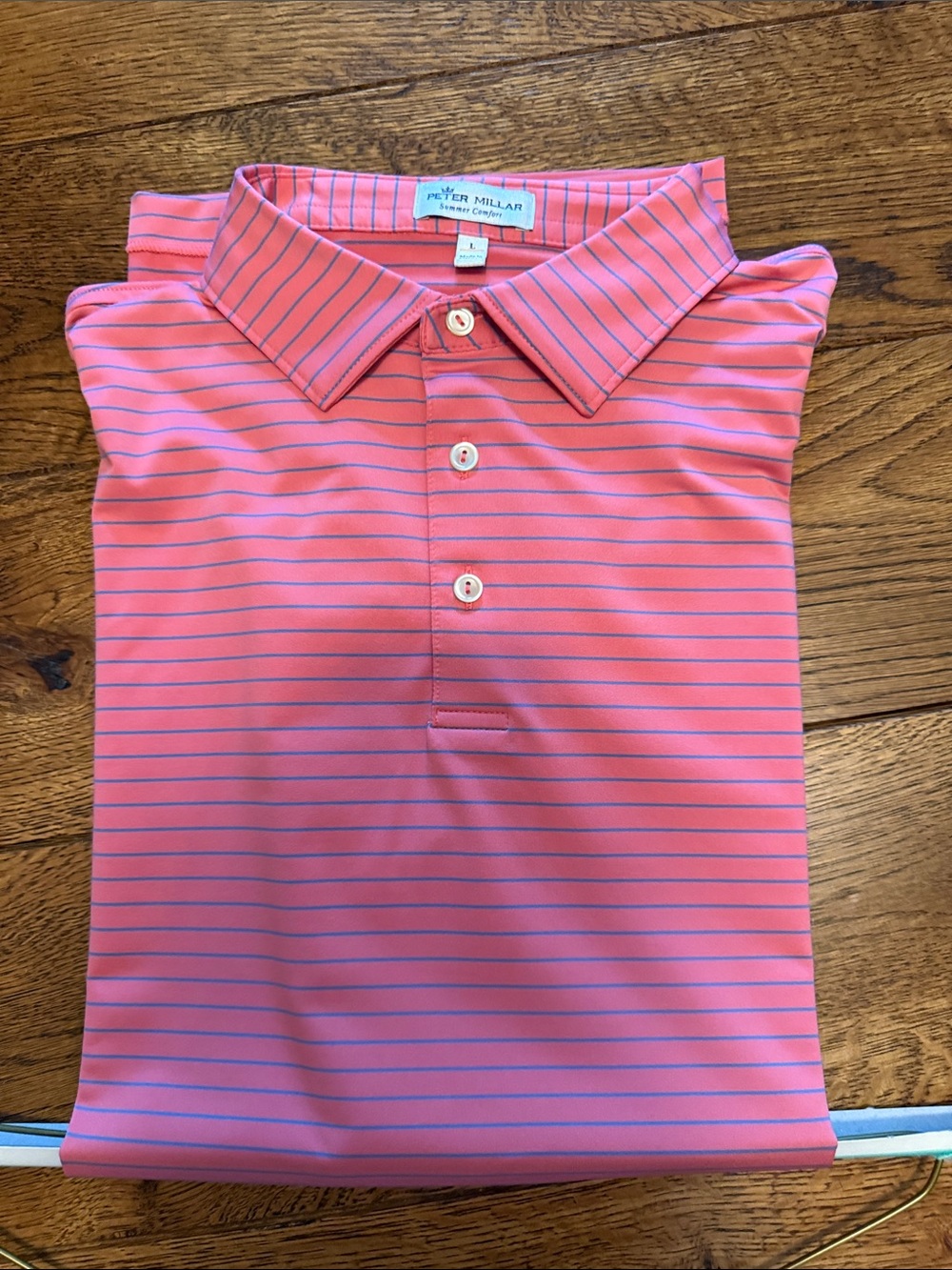 Peter Millar Kids Coral Pink Polo with Thin Blue Stripes